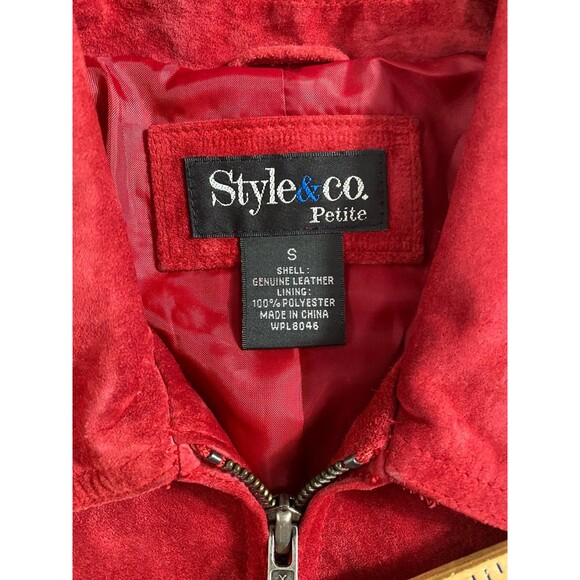 Vintage 90s Style & Co. Red Suede Zip Up Collared Jacket Women’s Petite Size S - Picture 3 of 6